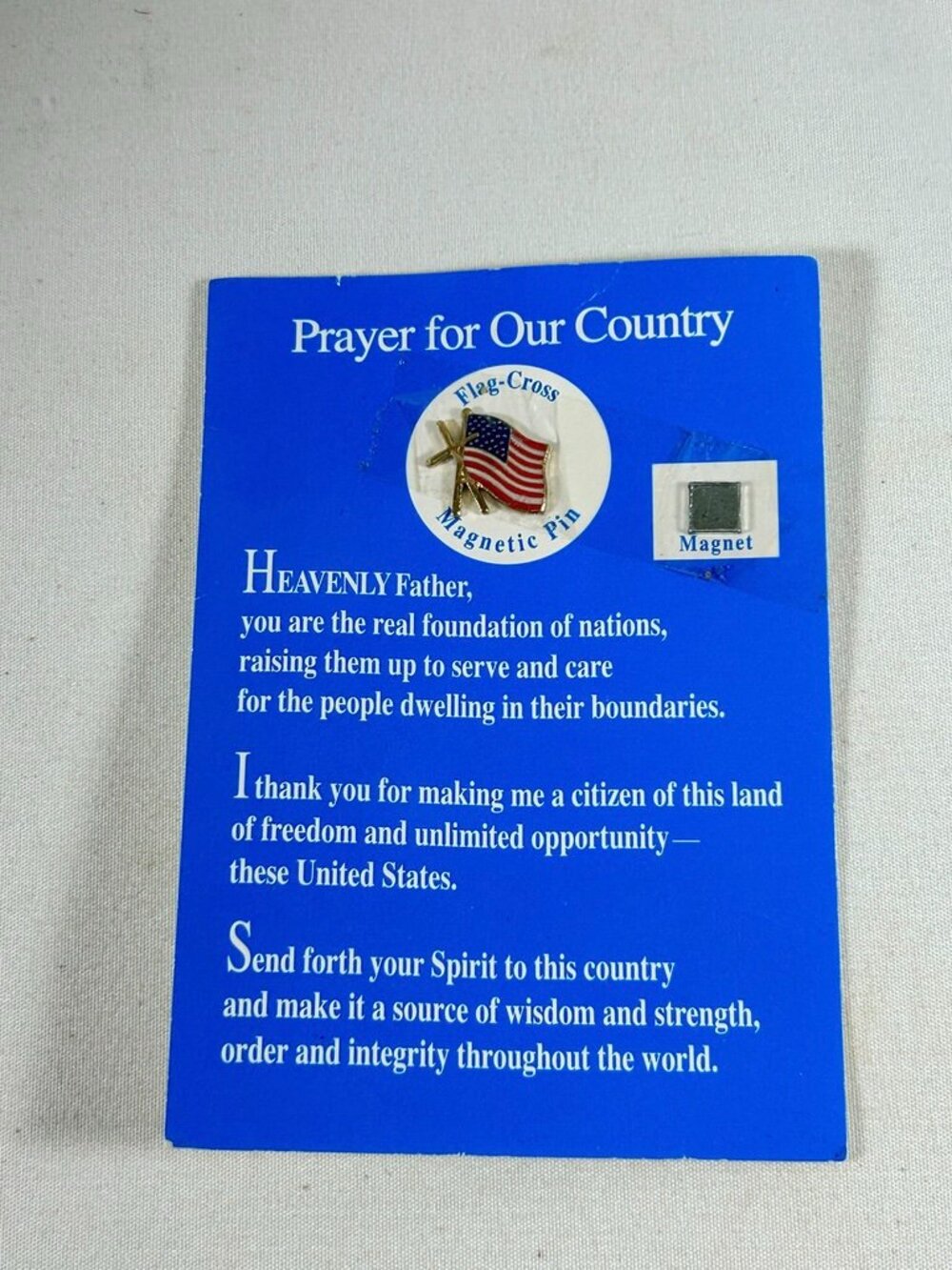 American Flag Cross Pin With Prayer Card.
